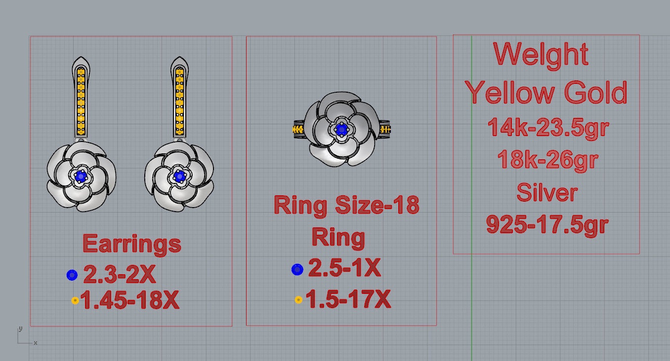 Ring and Earrings  3D print model_11