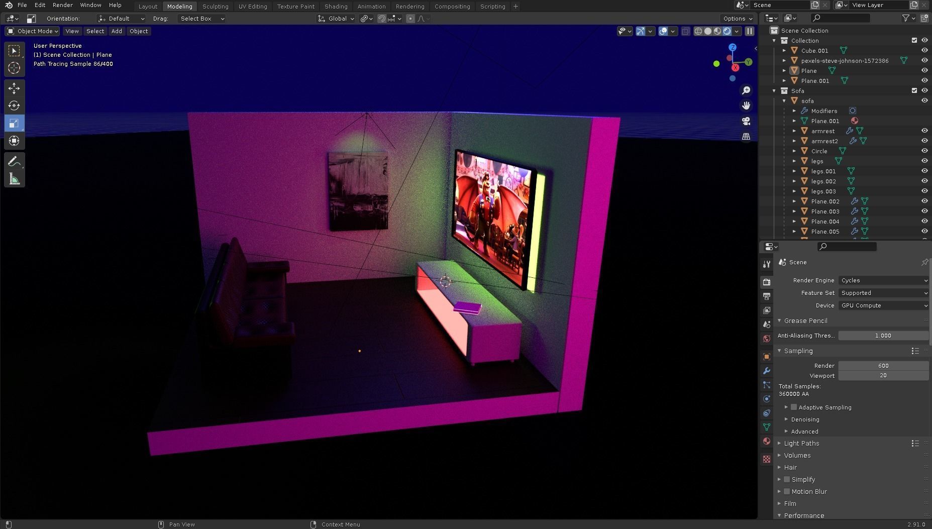 Living Room Low Poly Low-poly 3D model_1
