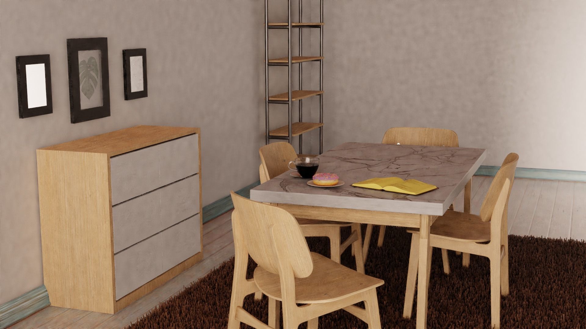 Modern White Wooden Drawer Low-poly 3D model_12