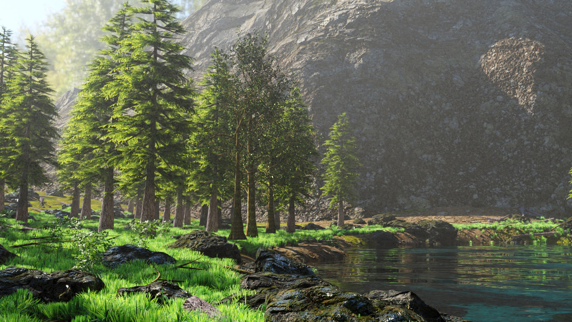 Abandoned Car in Forest Scene 3D model_6