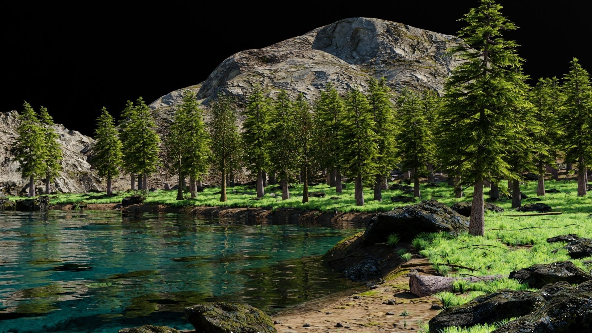 Abandoned Car in Forest Scene 3D model_7