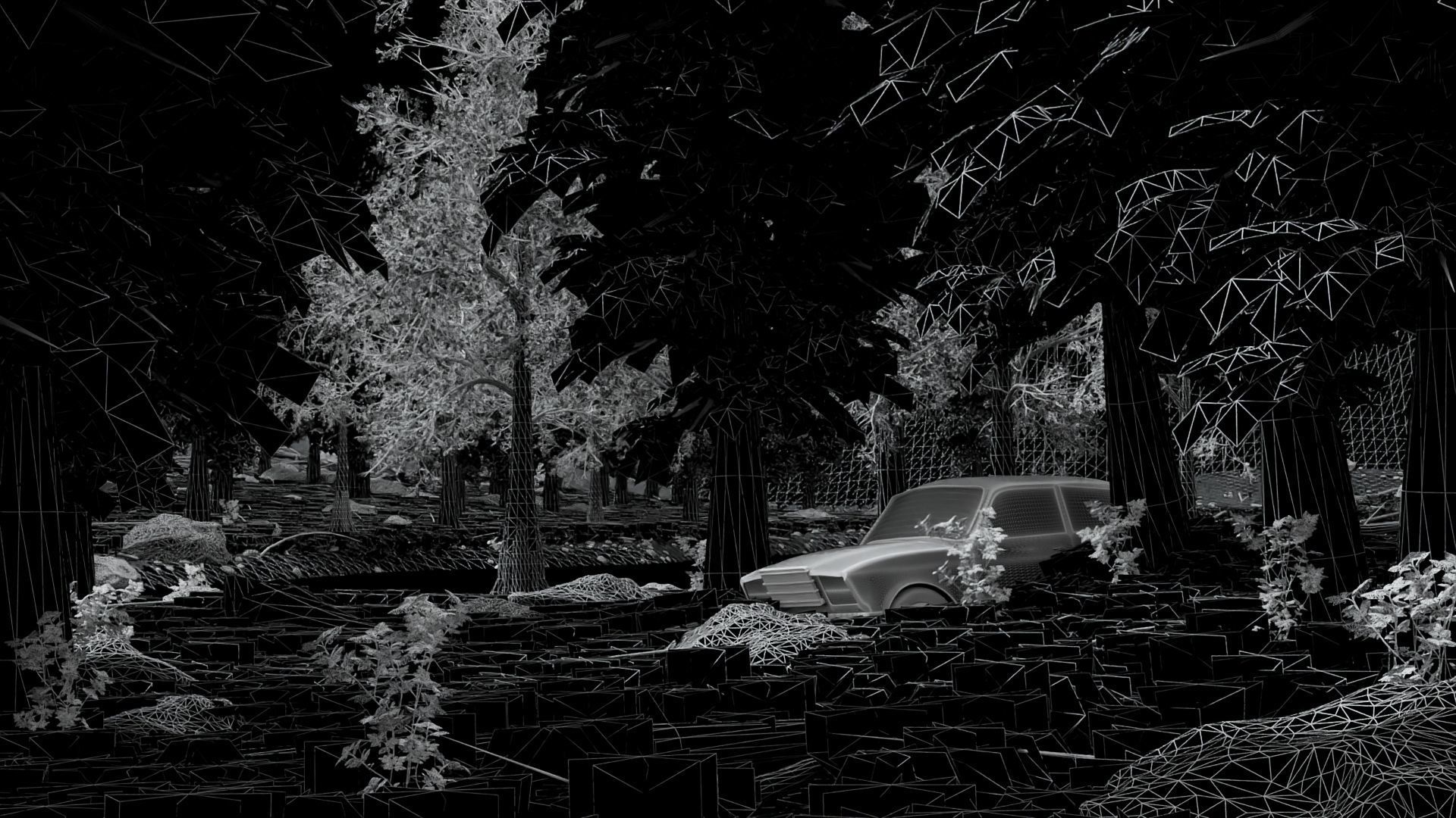 Abandoned Car in Forest Scene 3D model_9