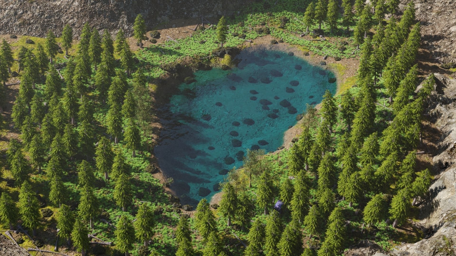 Abandoned Car in Forest Scene 3D model_5