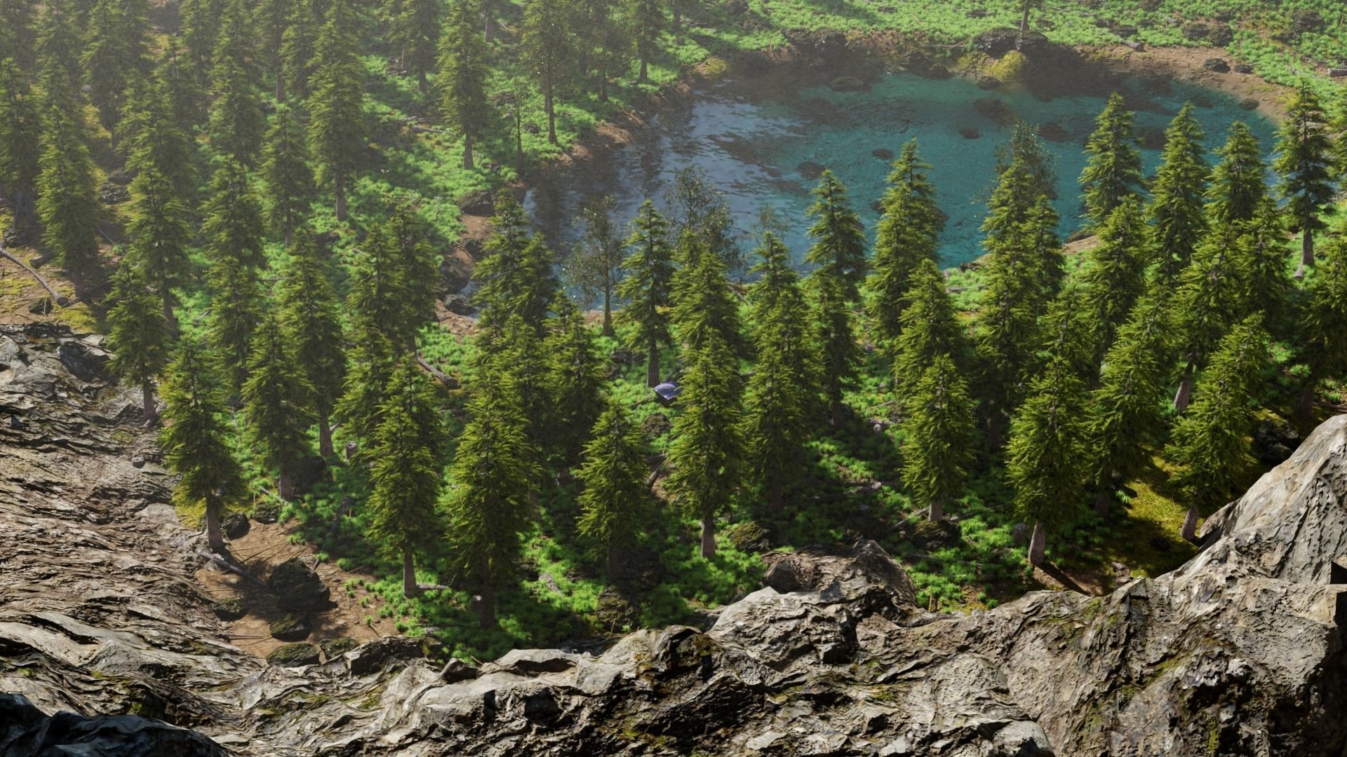 Abandoned Car in Forest Scene 3D model_4