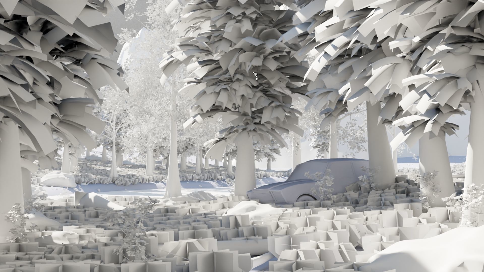 Abandoned Car in Forest Scene 3D model_8