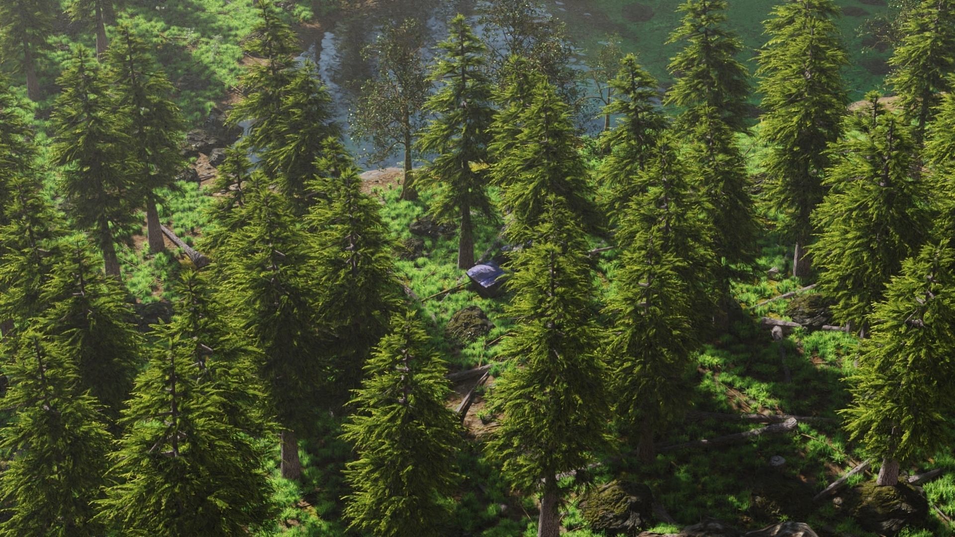 Abandoned Car in Forest Scene 3D model_3