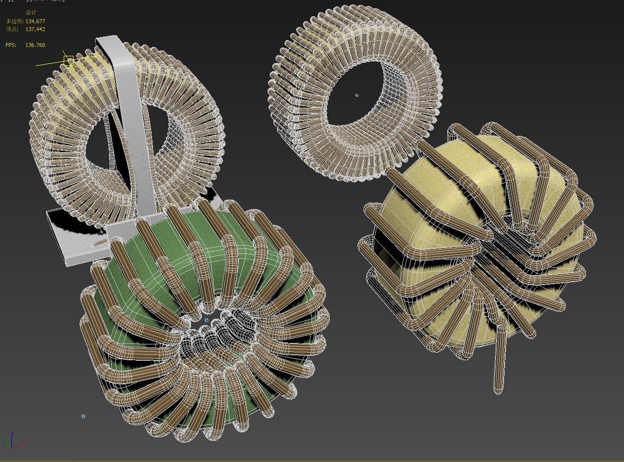 Toroidal Choke Coil Filter Inductor 3D model_3