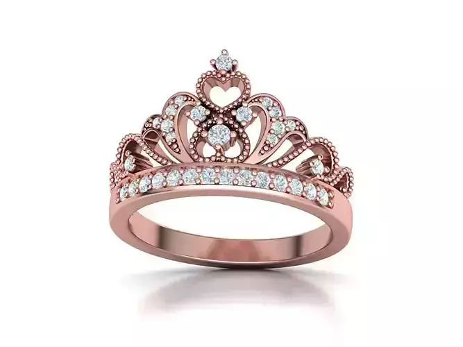 Tiara Crown Ring Princess Hearts Ring 3dmodel 3D print model