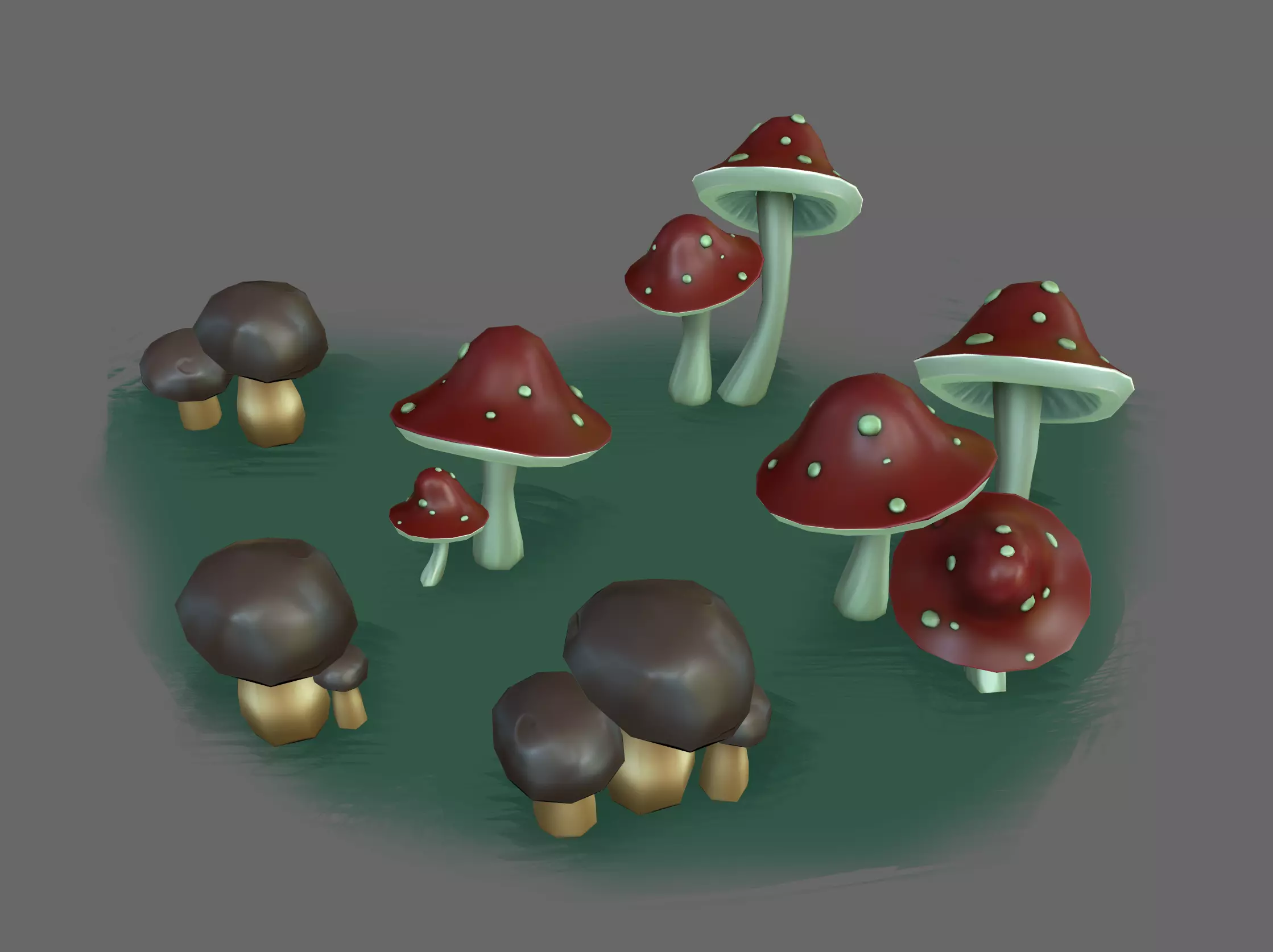 Game-ready stylized mushrooms  Low-poly 3D model_0