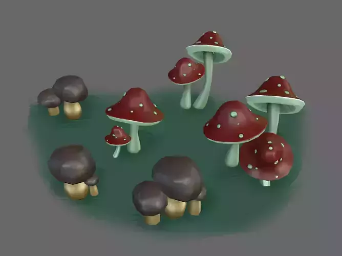 Game-ready stylized mushrooms  Low-poly 3D model