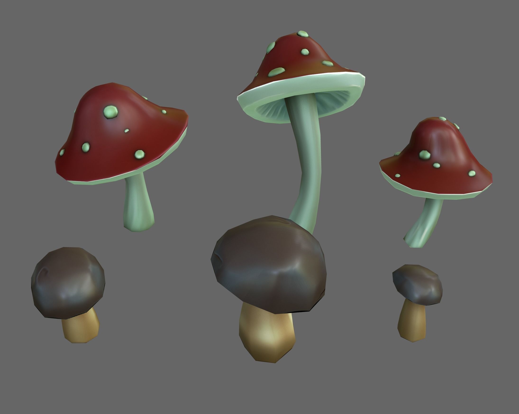 Game-ready stylized mushrooms  Low-poly 3D model_2