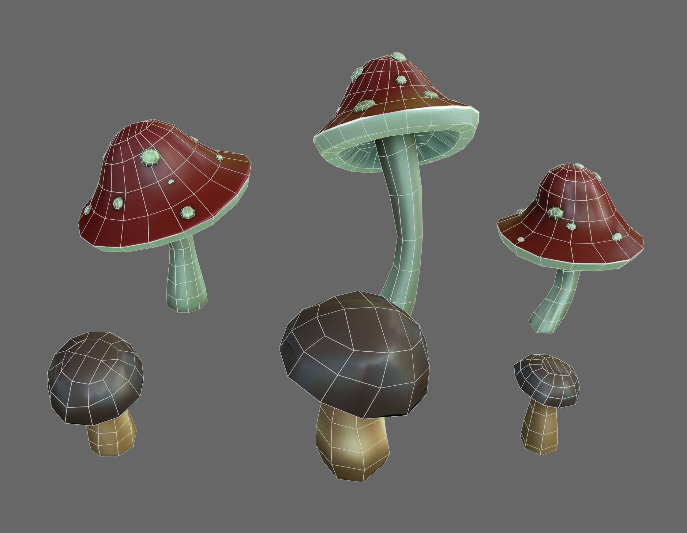 Game-ready stylized mushrooms  Low-poly 3D model_1