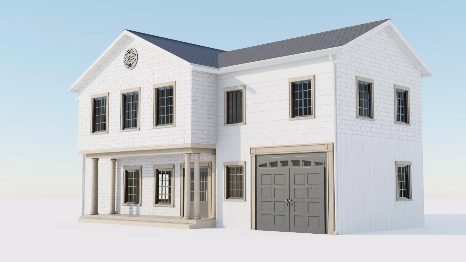 Enterable house with interior Low-poly 3D model_0