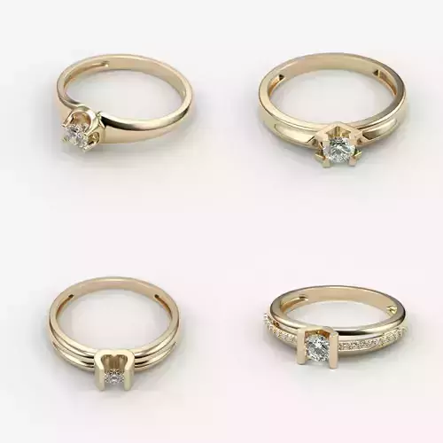 Solitaire women rings set  CAD 3dm stl