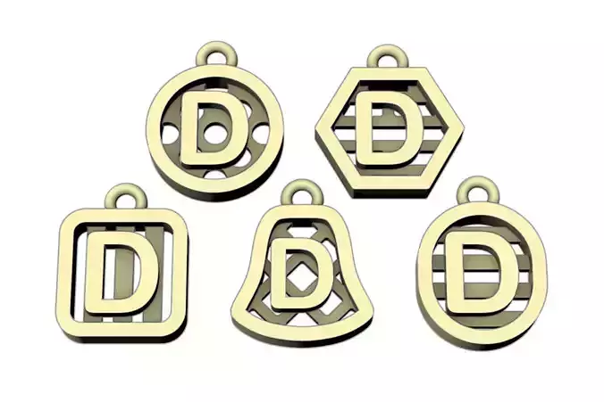 Initial letter charm with 5 different shapes - Alphabet D