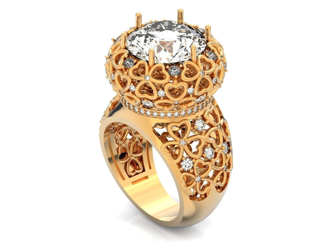 flower shamrock ring with a round diamond 1270 3D print model_47