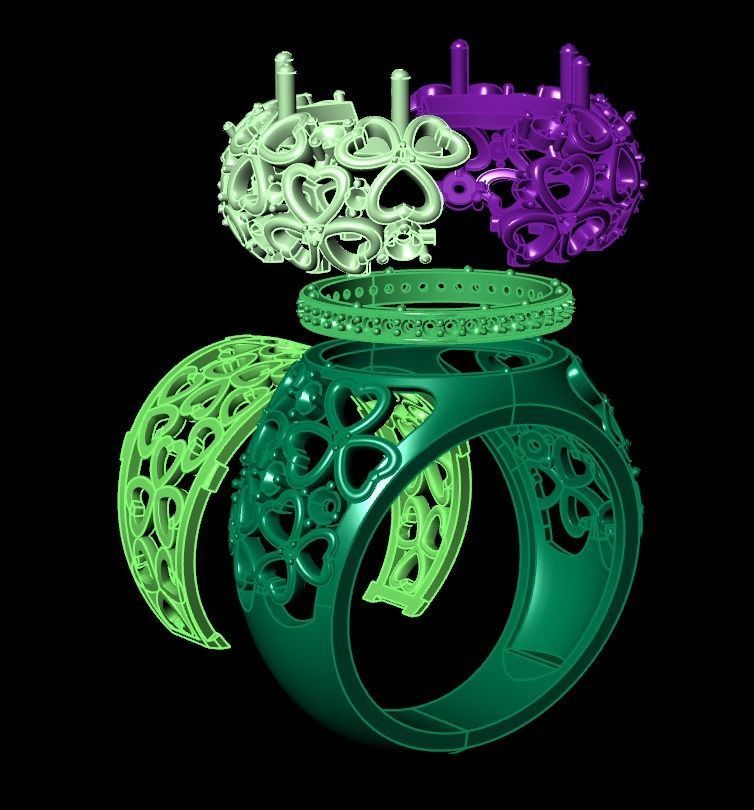 flower shamrock ring with a round diamond 1270 3D print model_28