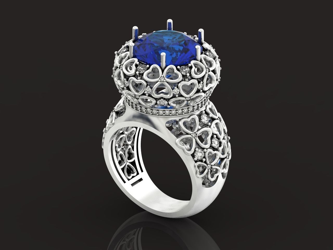 flower shamrock ring with a round diamond 1270 3D print model_39