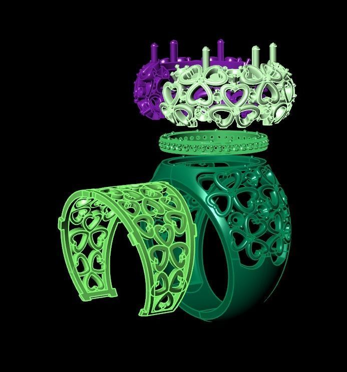 flower shamrock ring with a round diamond 1270 3D print model_8