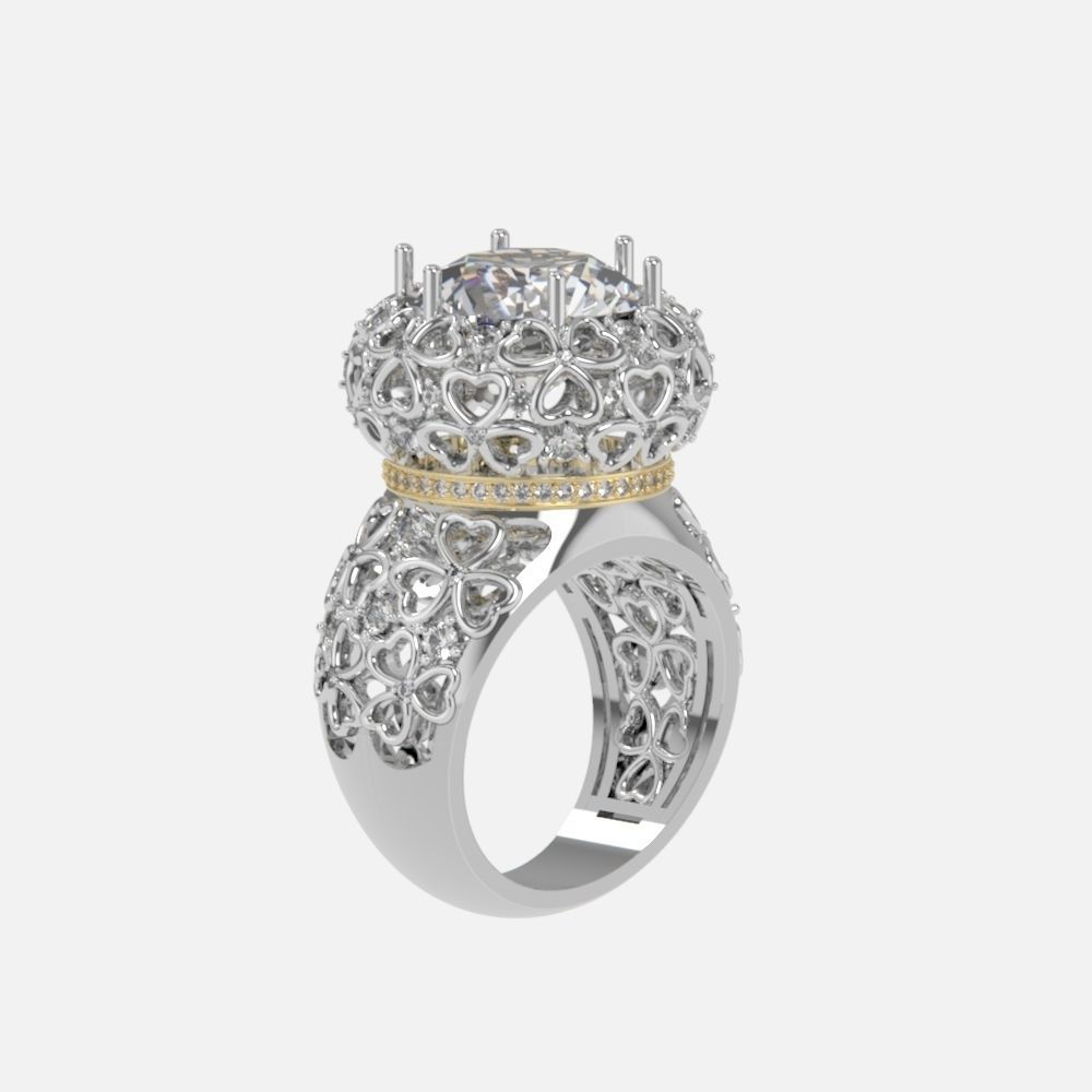flower shamrock ring with a round diamond 1270 3D print model_15