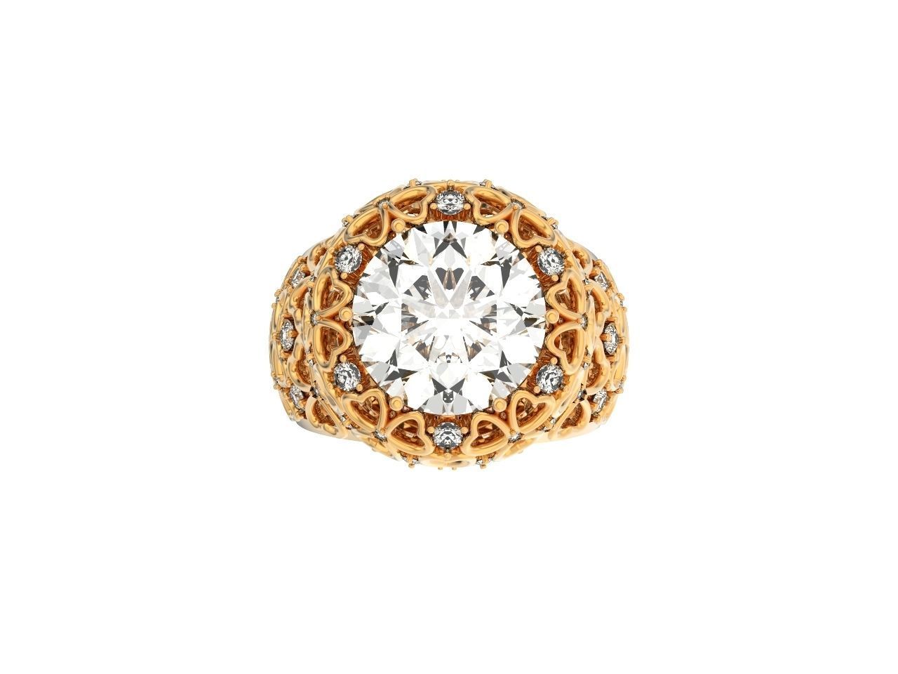 flower shamrock ring with a round diamond 1270 3D print model_2