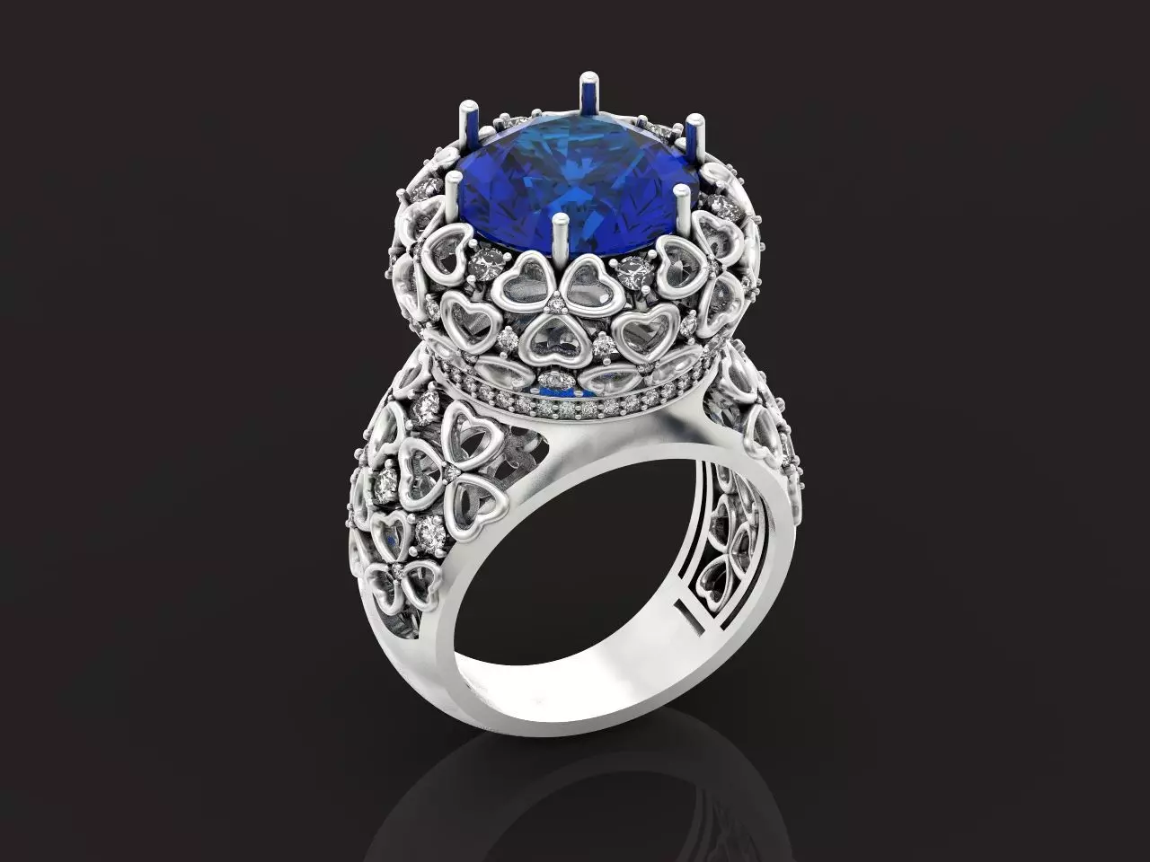 flower shamrock ring with a round diamond 1270 3D print model_0