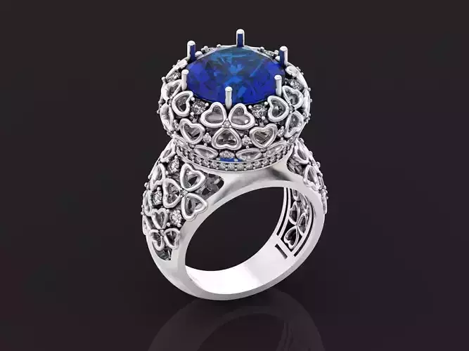 flower shamrock ring with a round diamond 1270 3D print model