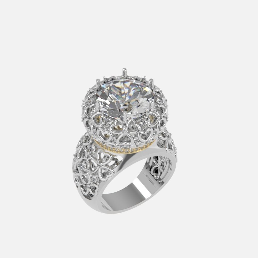 flower shamrock ring with a round diamond 1270 3D print model_11