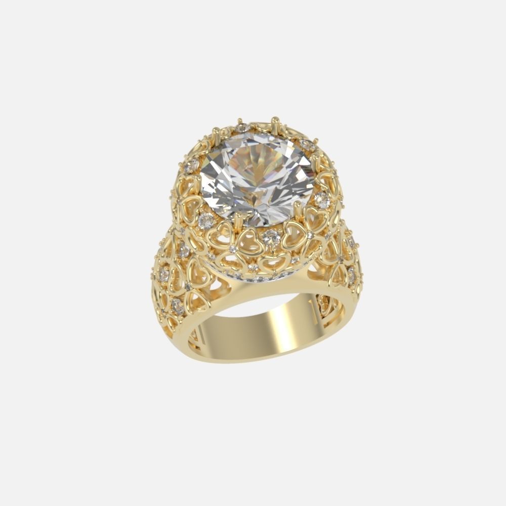 flower shamrock ring with a round diamond 1270 3D print model_14