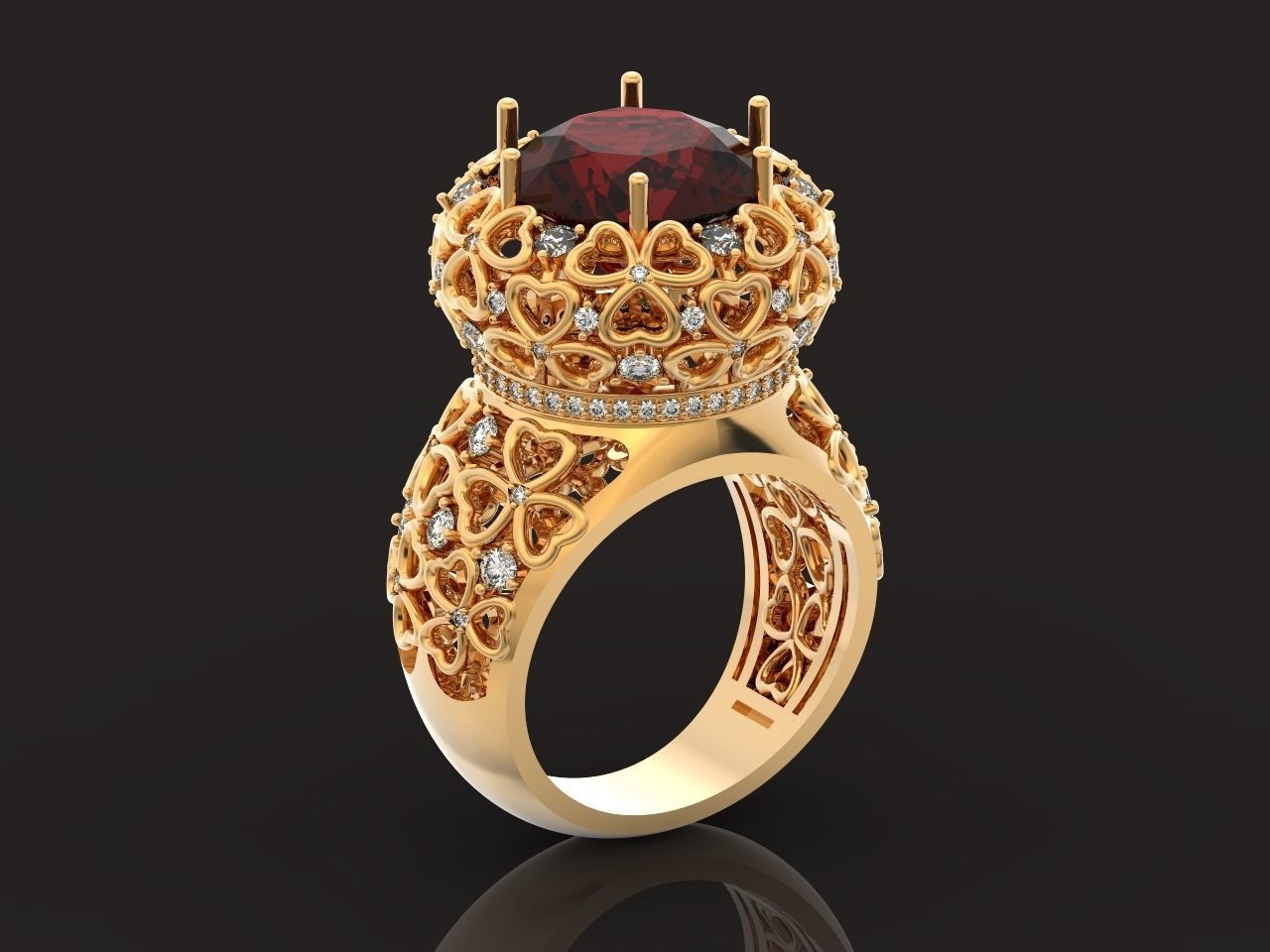 flower shamrock ring with a round diamond 1270 3D print model_44