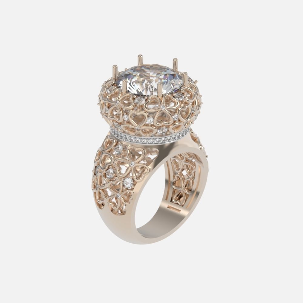 flower shamrock ring with a round diamond 1270 3D print model_24