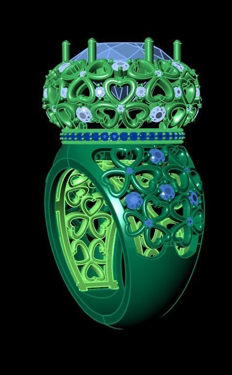 flower shamrock ring with a round diamond 1270 3D print model_36