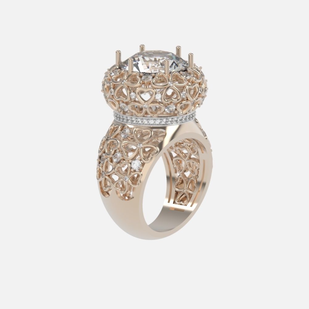 flower shamrock ring with a round diamond 1270 3D print model_22