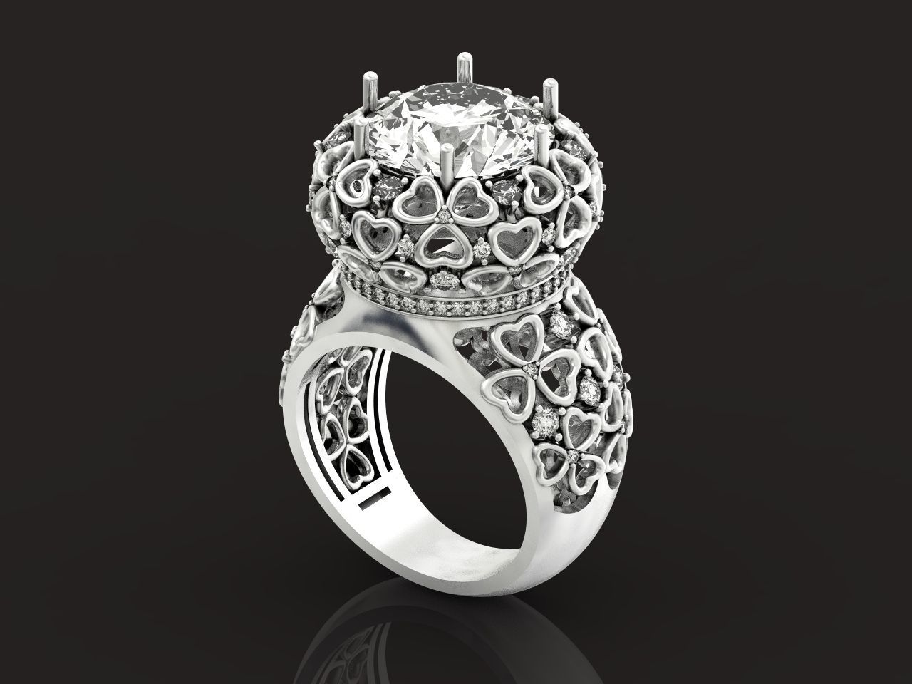 flower shamrock ring with a round diamond 1270 3D print model_38