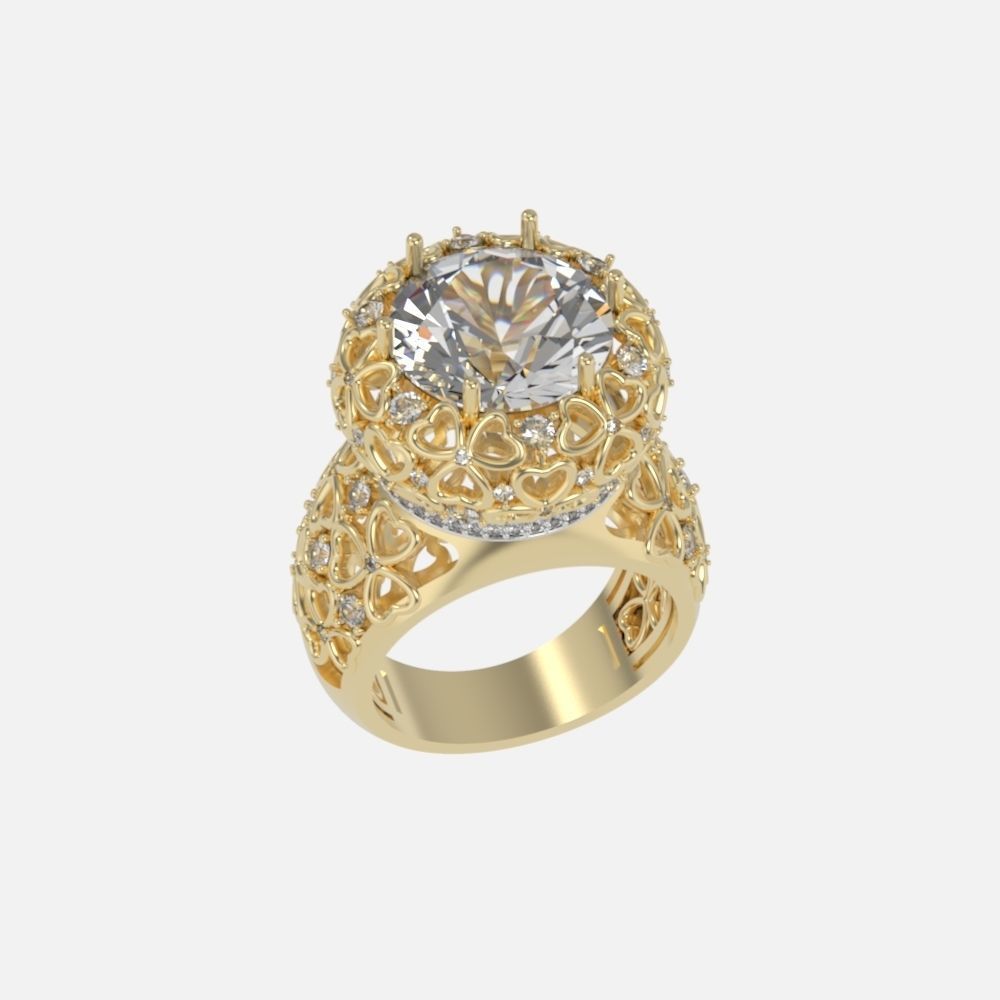 flower shamrock ring with a round diamond 1270 3D print model_20