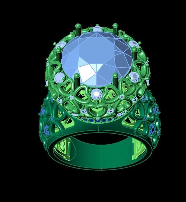flower shamrock ring with a round diamond 1270 3D print model_33