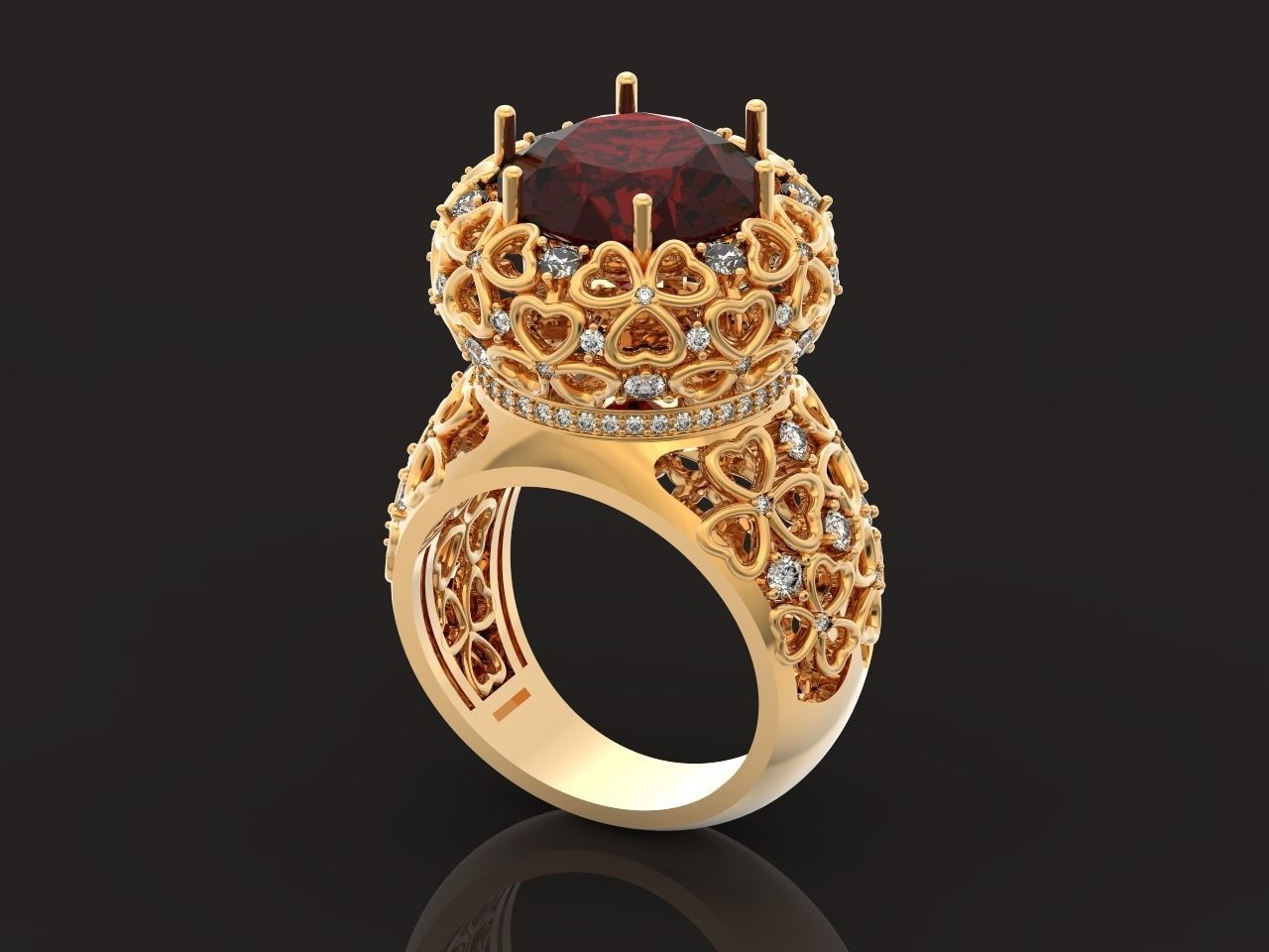 flower shamrock ring with a round diamond 1270 3D print model_43