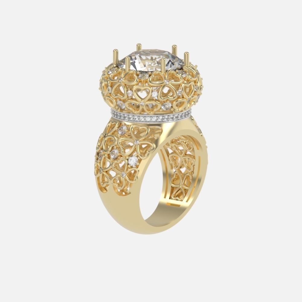 flower shamrock ring with a round diamond 1270 3D print model_21