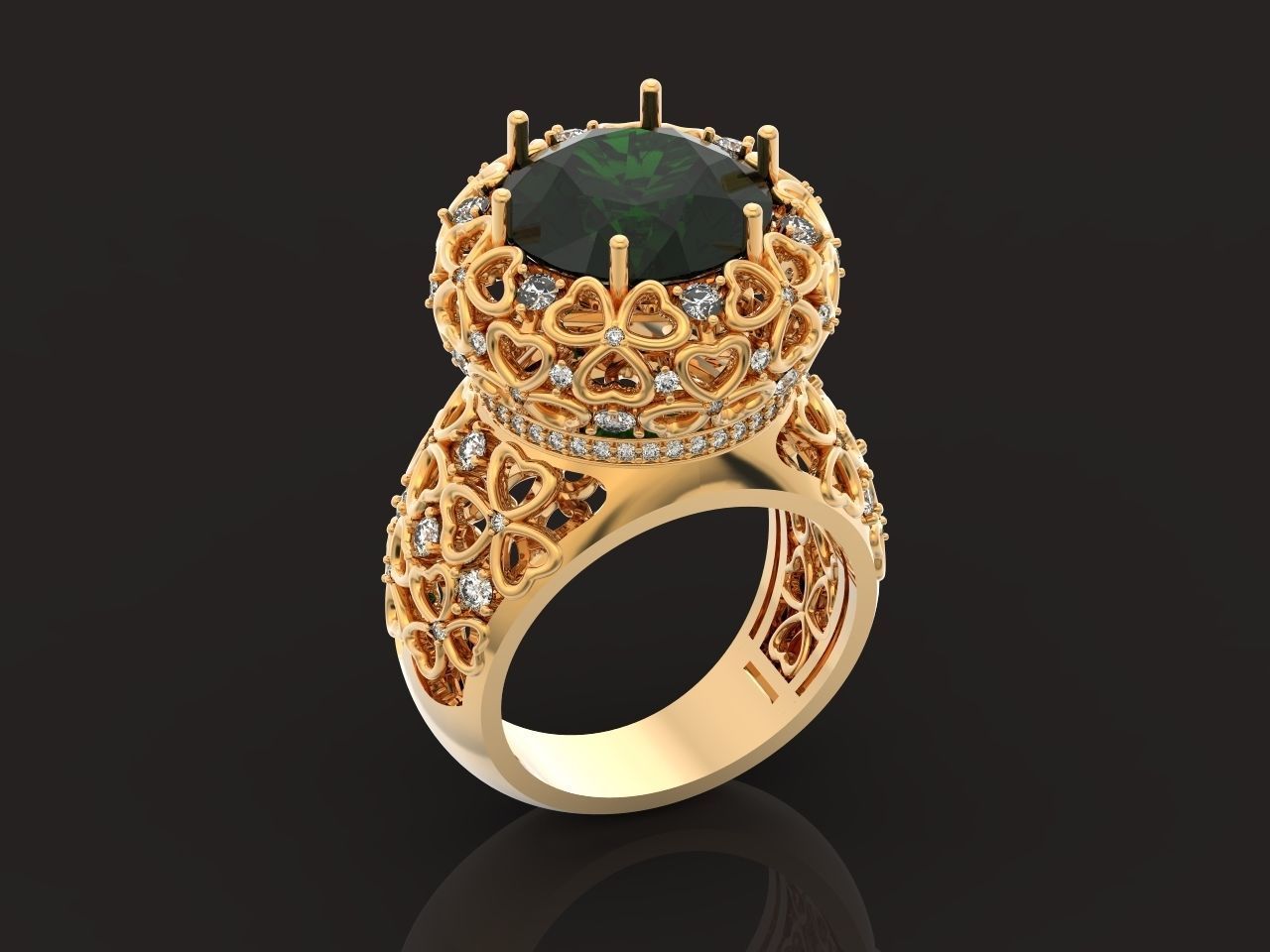 flower shamrock ring with a round diamond 1270 3D print model_42