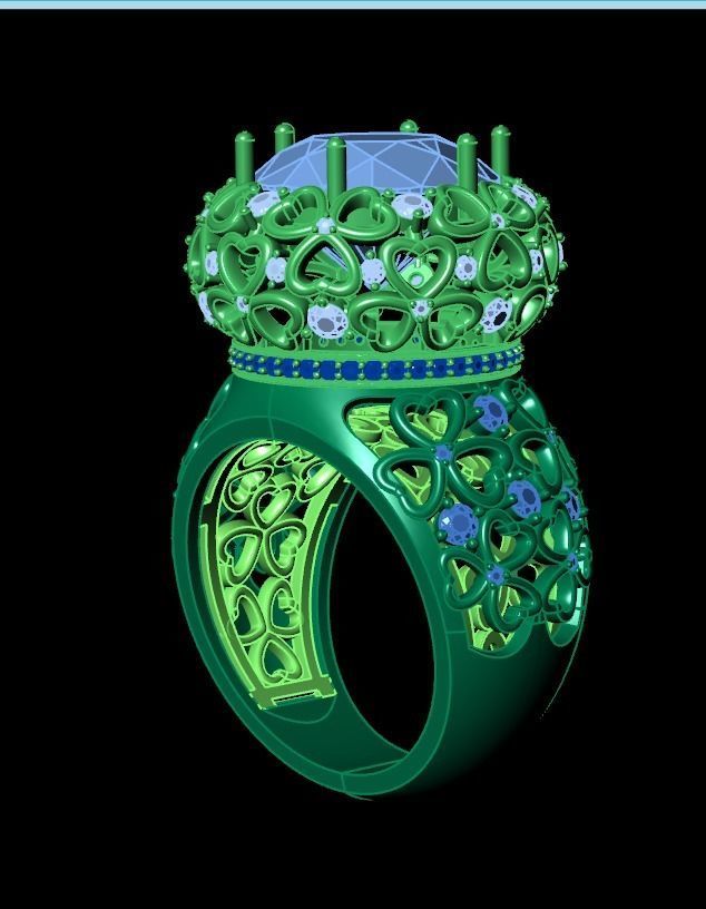 flower shamrock ring with a round diamond 1270 3D print model_32