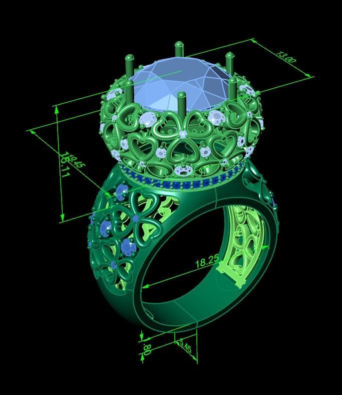 flower shamrock ring with a round diamond 1270 3D print model_31