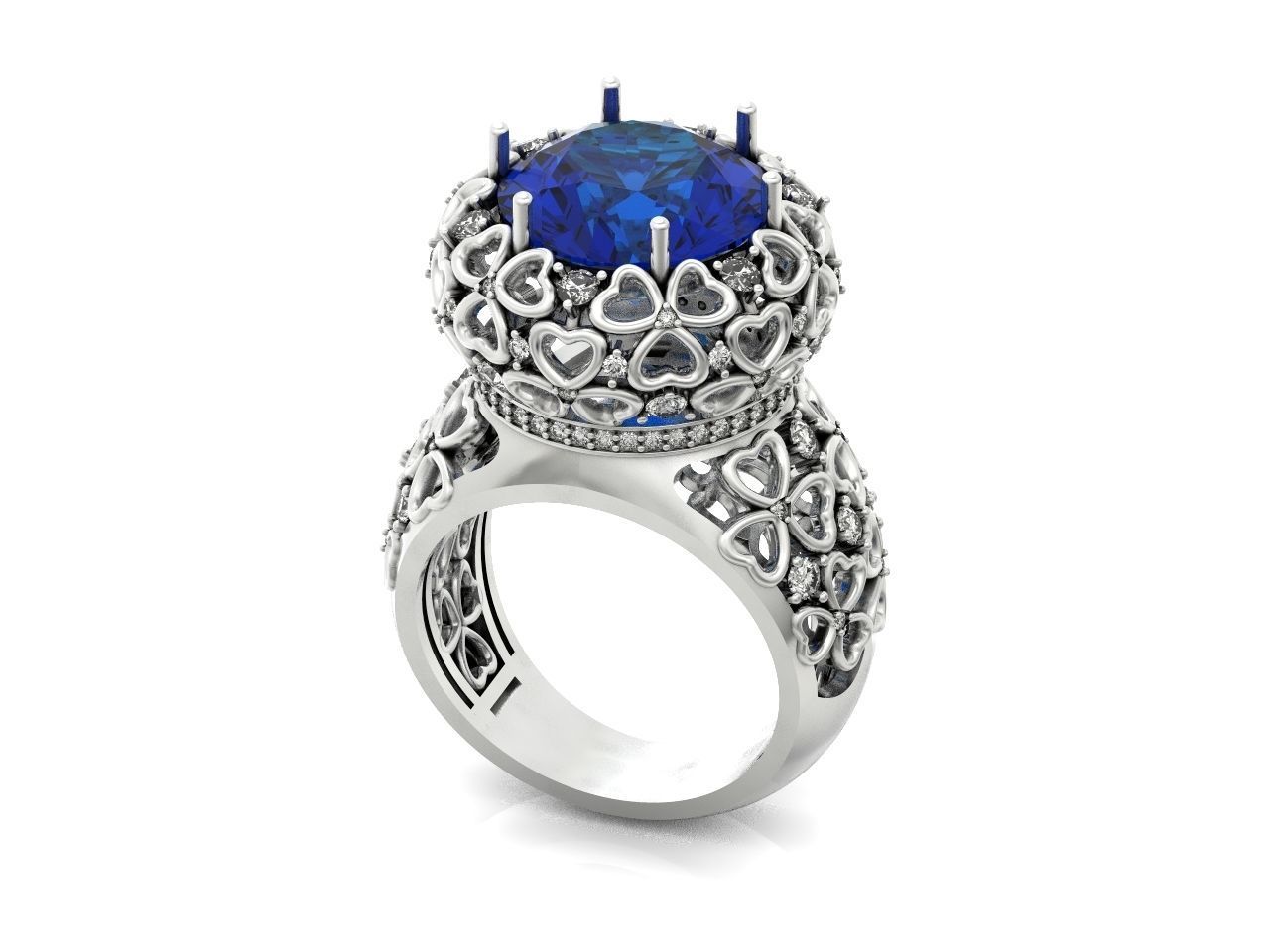 flower shamrock ring with a round diamond 1270 3D print model_49