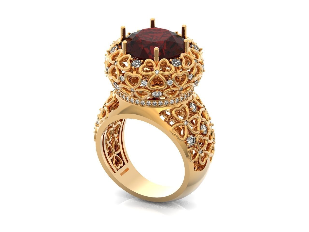 flower shamrock ring with a round diamond 1270 3D print model_46