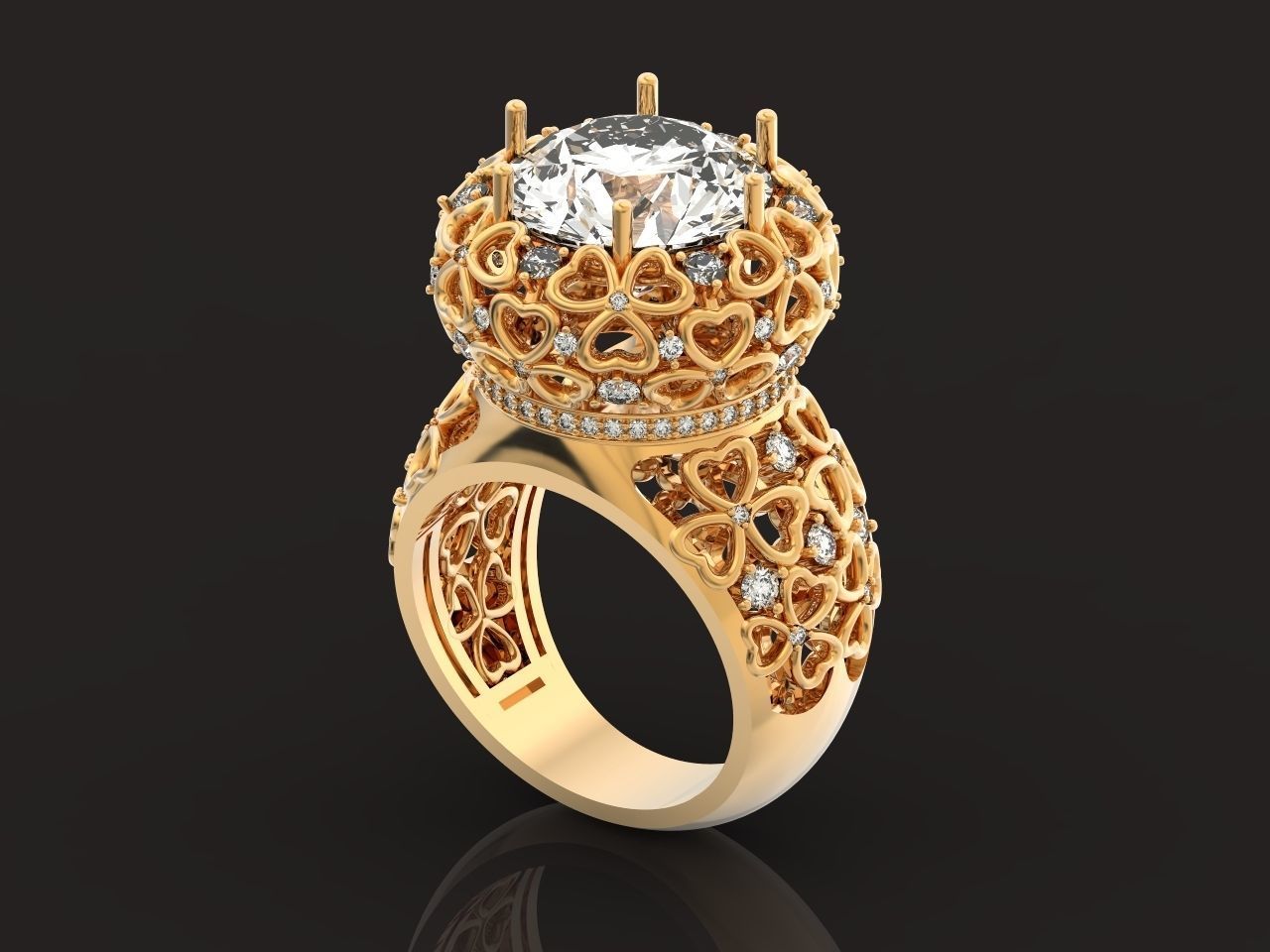 flower shamrock ring with a round diamond 1270 3D print model_40