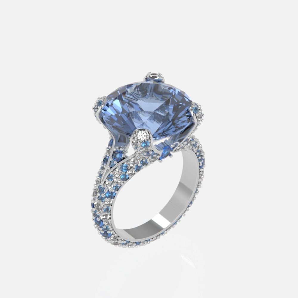 ring with stones 3D print model_3