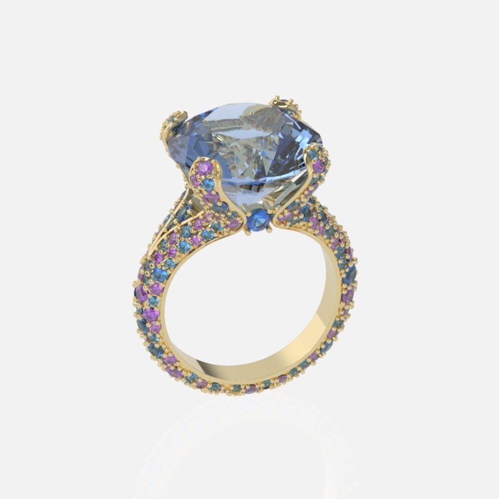 ring with stones 3D print model_5