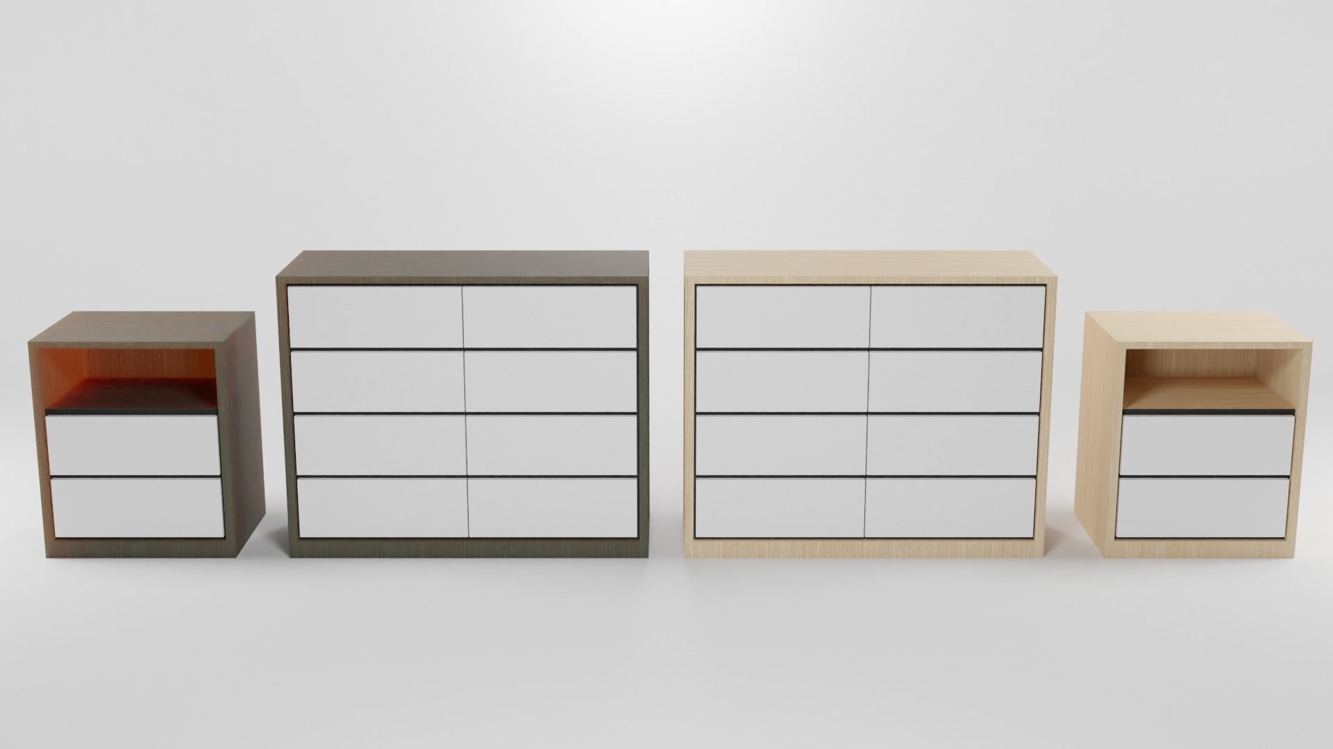 Modern Wooden Drawer and Night Table Low-poly 3D model_1