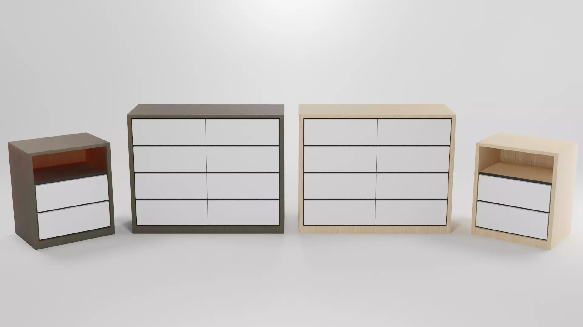 Modern Wooden Drawer and Night Table Low-poly 3D model_0