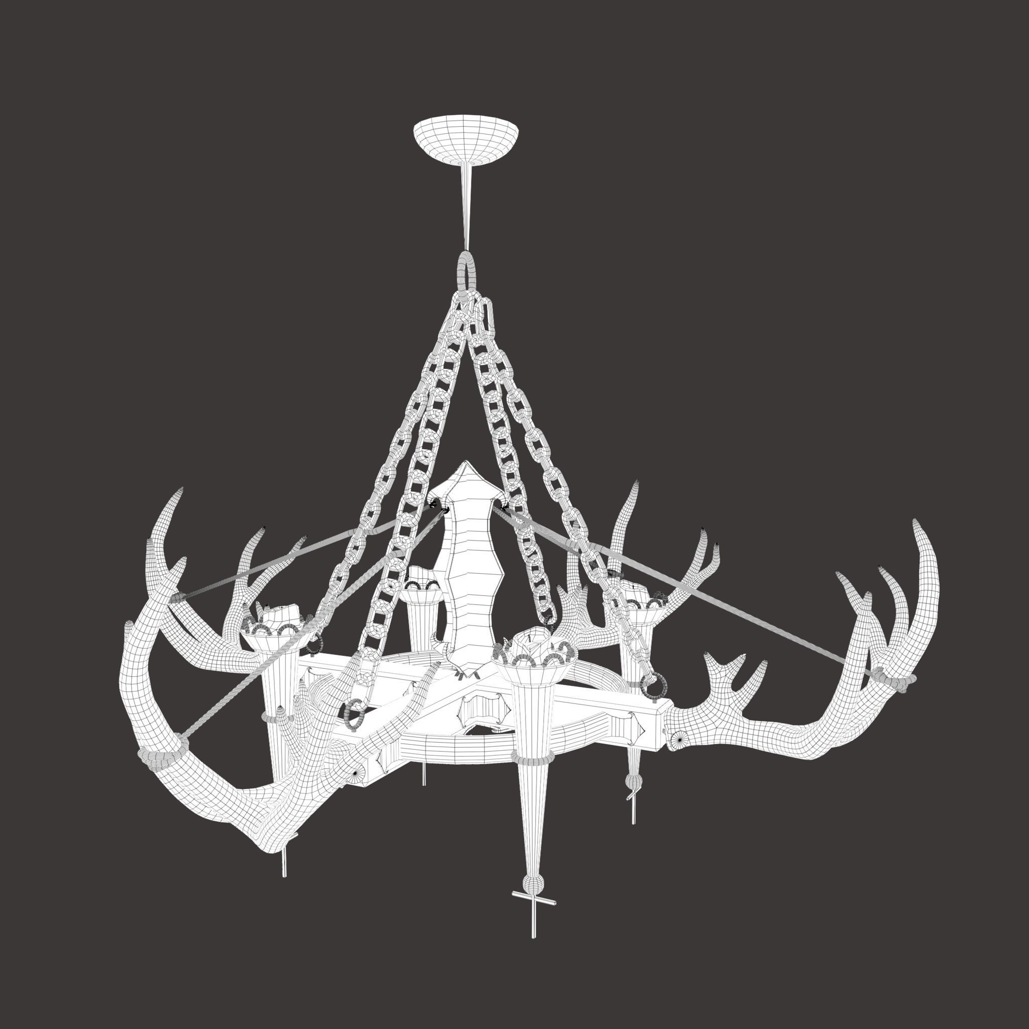 Medieval Antler Chandelier Design Three  Low-poly 3D model_27