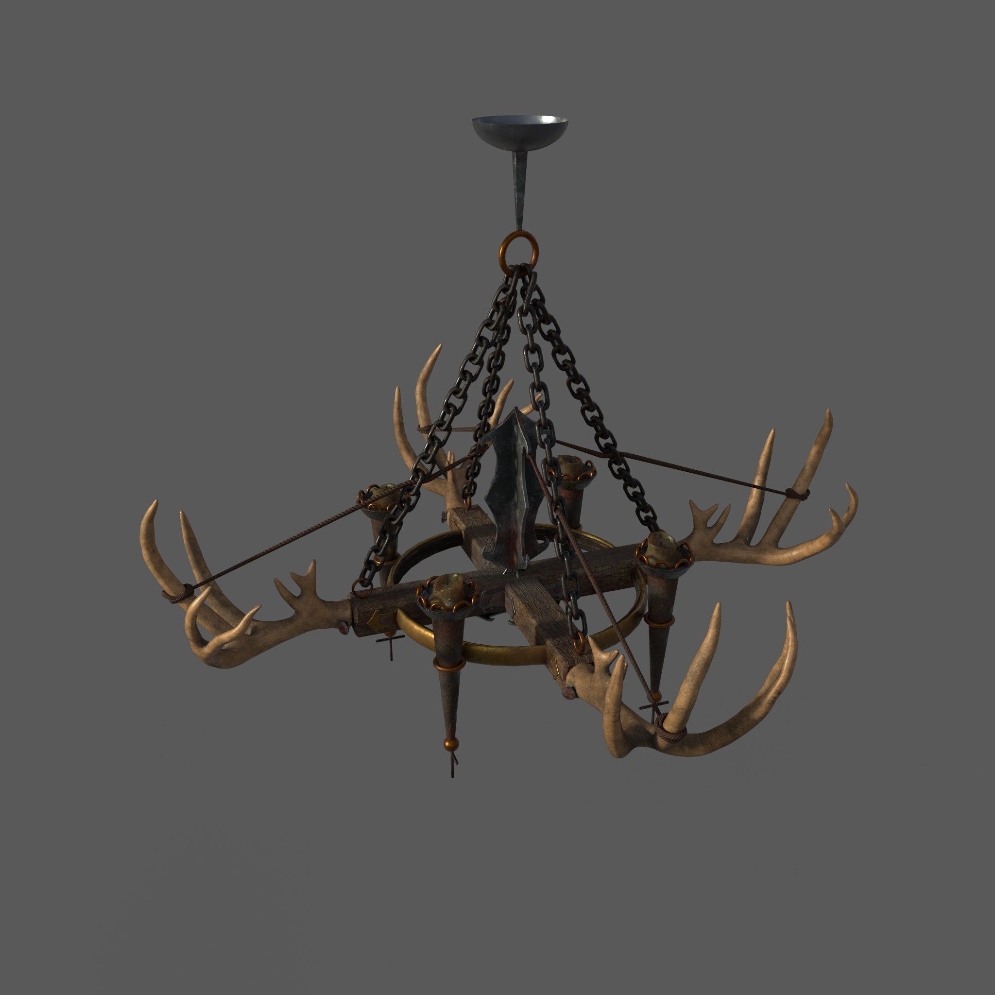 Medieval Antler Chandelier Design Three  Low-poly 3D model_2